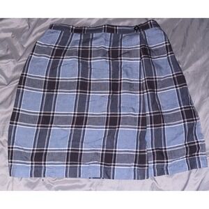 Eddie Bauer Women's Blue & Navy Plaid Linen Blend Wrap Skirt, Size 10